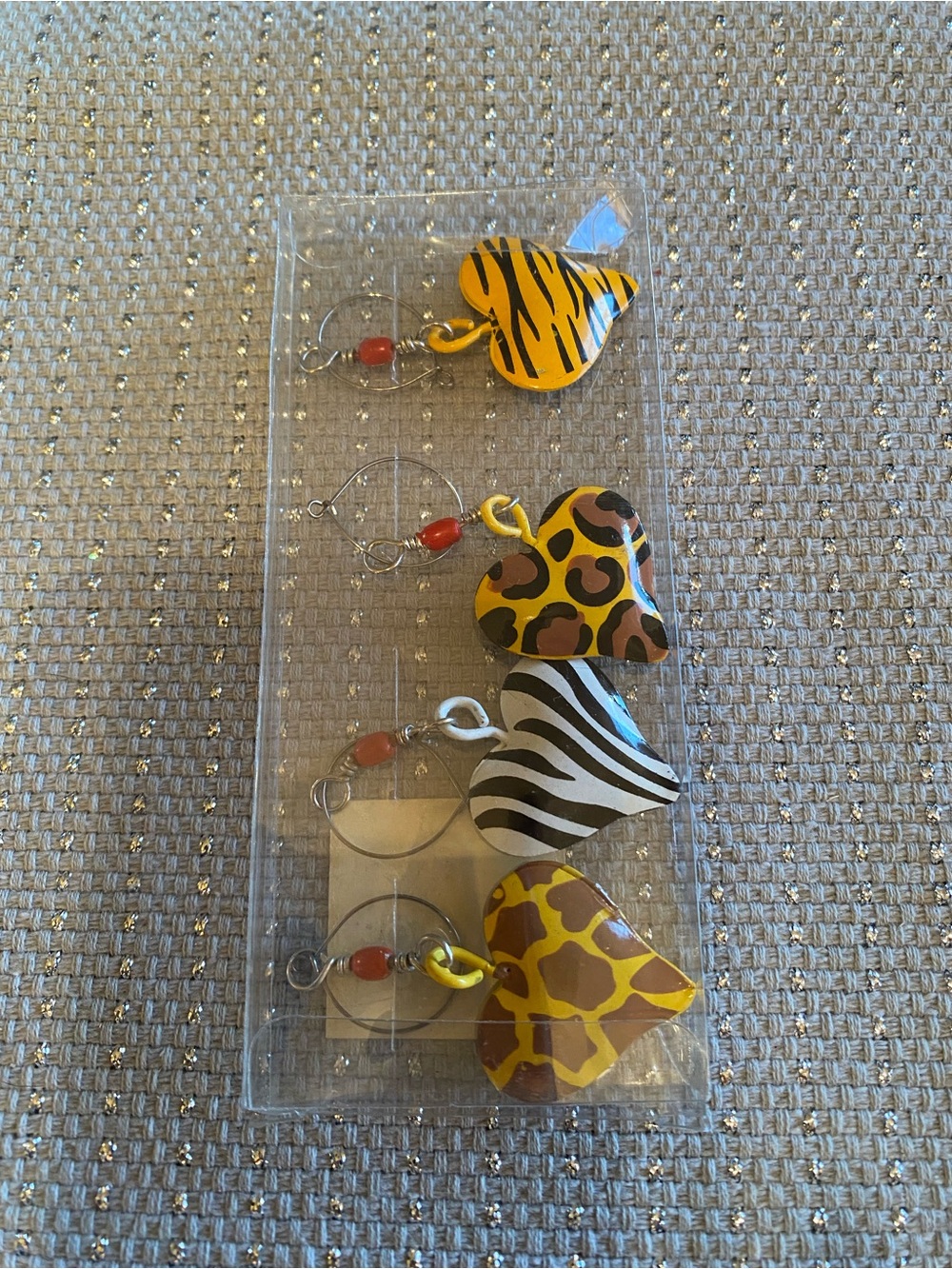 Animal Print Heart Wine Glass Charms — Yellow Multicolor Set of 4